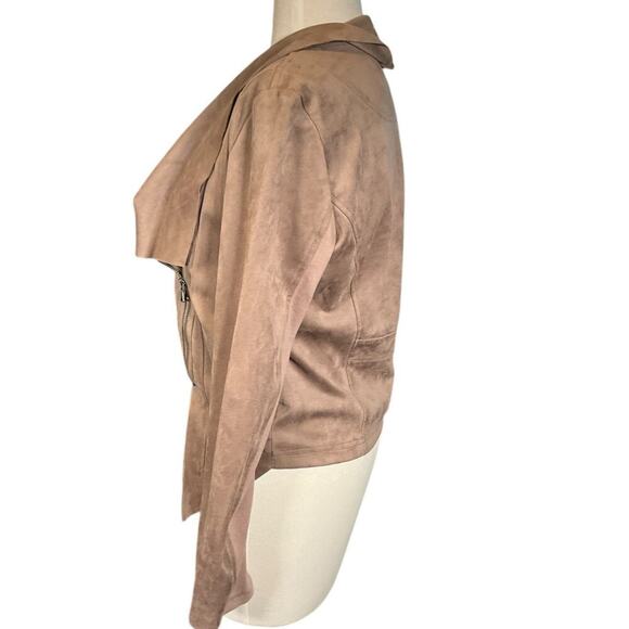 Vigoss Brown Faux Leather Suede Drape Front Moto Size Small Side Zip Casual - Picture 6 of 13